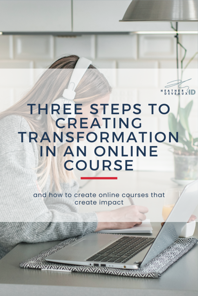 heather deveaux three steps to creating transformation woman writing with laptop and wearing headphones