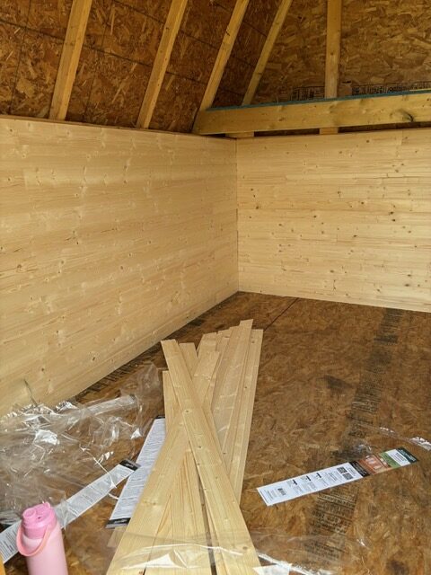create a she shed, side and back wall progress, heather deveaux
